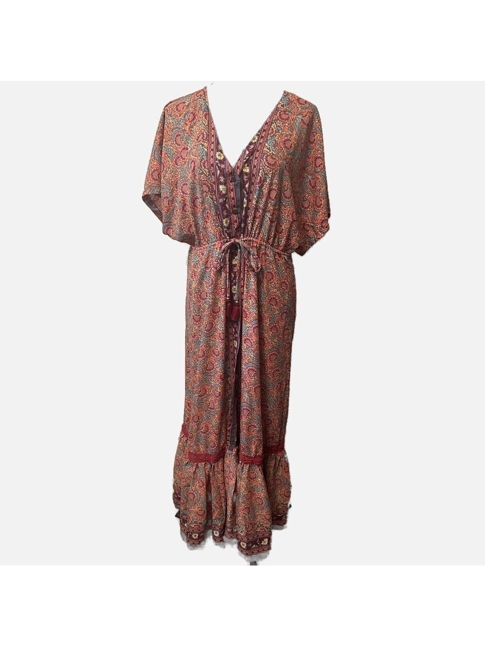 Anthropologie Boeme Maxi Dress Boho Coastal Festival Medium Floral Ruffled
